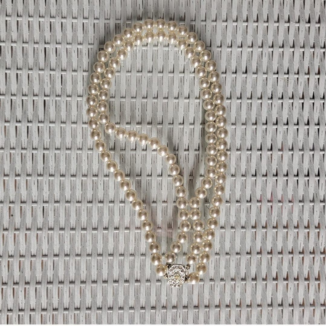 Cream And Silver OperaLength Pearl Necklace